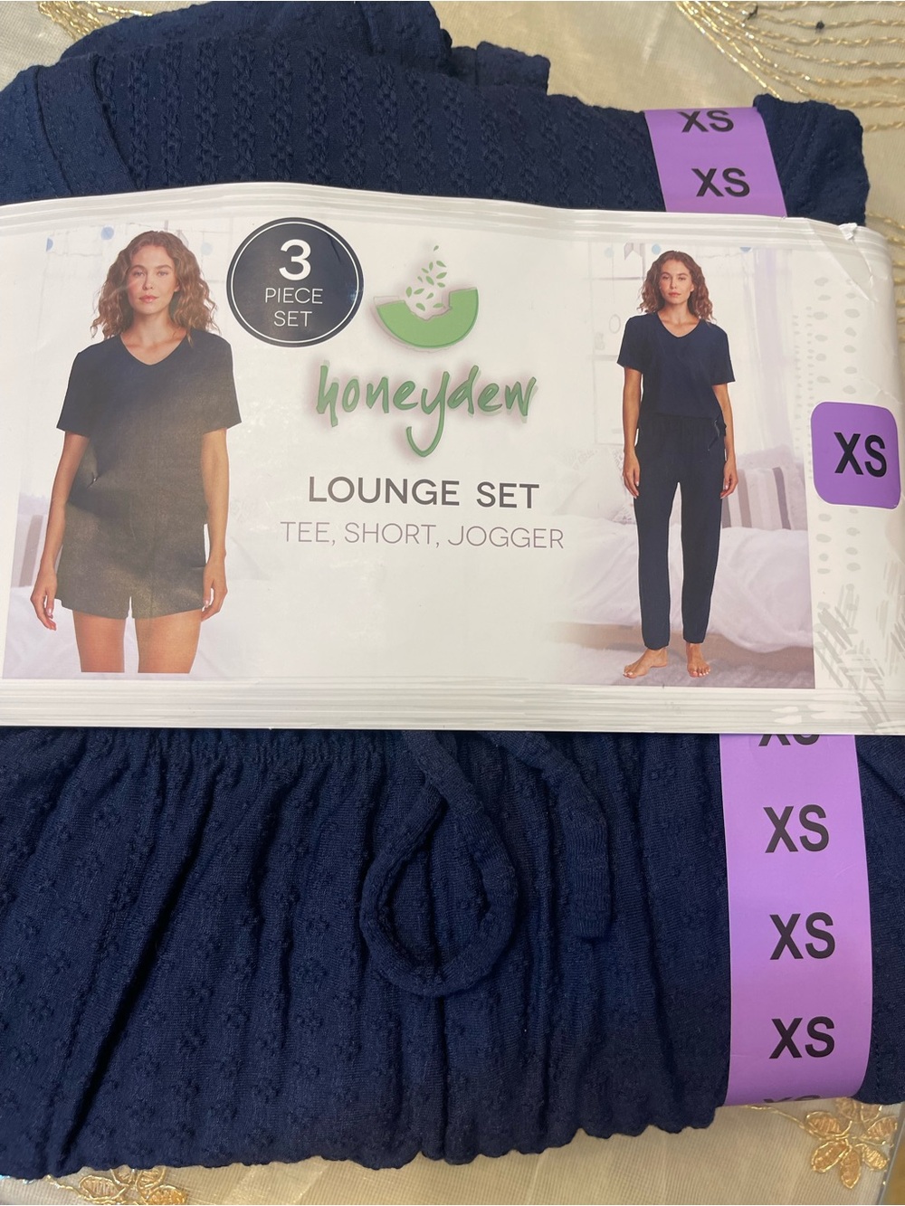 Honeydew Intimates Navy 3-Piece Lounge Set - V-Neck Tee, Shorts & Joggers